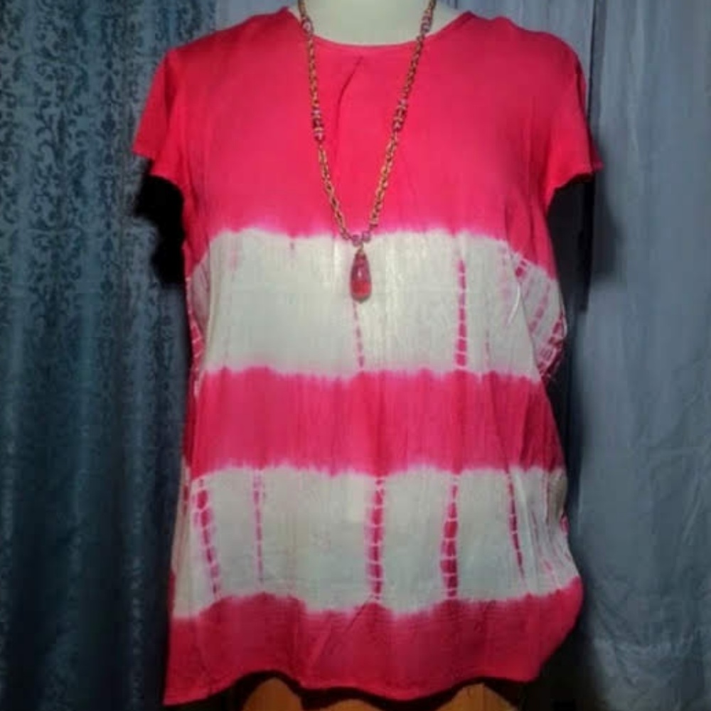 Vicinity pink & white wide stripe tie dye cap sleeves Boho Top NWT sz Medium